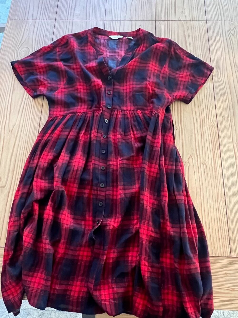 Anthropologie MOTH Red Plaid Babydoll Button Front Dress XS/S